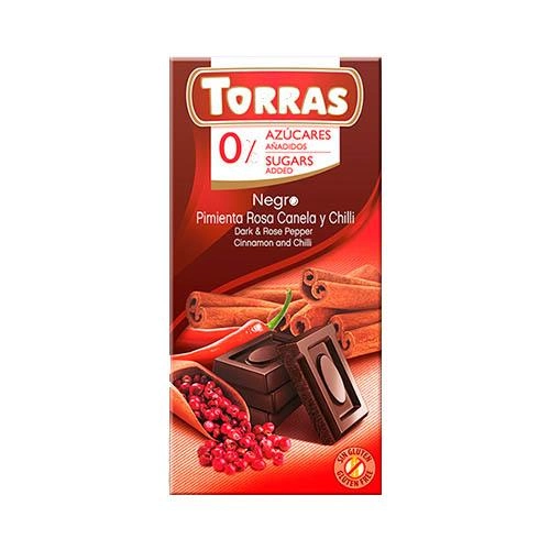 Шоколад черный TORRAS с корицей и перцем чили (БЕЗ САХАРА, БЕЗ ГЛЮТЕНА) 75г (00-00000087) 