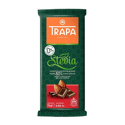 Шоколад чорний TRAPA какао 80% зі стевією, без цукру, без глютену 75г (00-00001164) - Фото 1 Шоколад чорний TRAPA какао 80% зі стевією, без цукру, без глютену 75г (00-00001164) - зображення 1