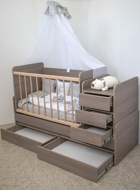 Детская кроватка-трансформер Дрим Дуб Золотой без ручек 16мм ...