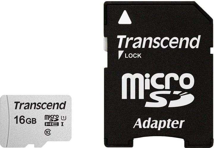 Карта памяти Transcend 300S microSDHC 16GB UHS-I U1 + SD-Adapter (TS16GUSD300S-A) - изображение 1