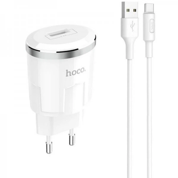 СЗУ 1USB Hoco C37A White + USB Cable Type-C (2.4A) - изображение 3