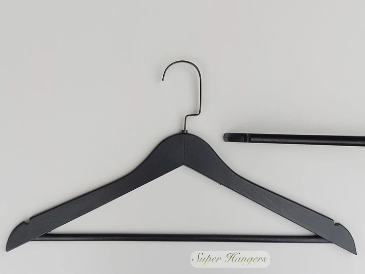 Набор 5 шт плечики вешалки Hanger FDB 44 см деревянные черные с черным крючком - Фото 2 Набор 5 шт плечики вешалки Hanger FDB 44 см деревянные черные с черным крючком - изображение 2