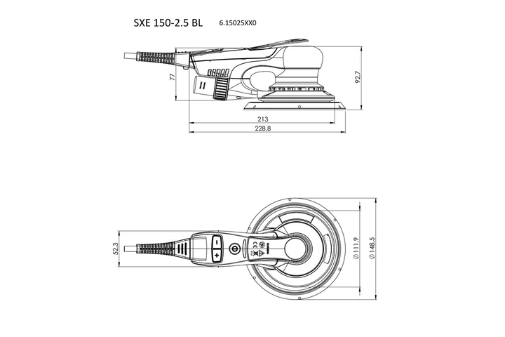 Ексцентрикова шліфувальна машина Metabo SXE 150-2.5 BL, 350 Вт, електроніка Vario-Tacho-Constamatic (Картон) 615025000 (5674) - зображення 3