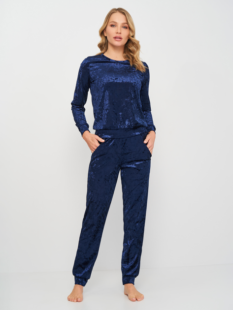 Акция на Піжама (світшот + штани) жіноча великих розмірів велюрова Martelle Lingerie M-309 велюр 42 (XL) Темно-синя от Rozetka