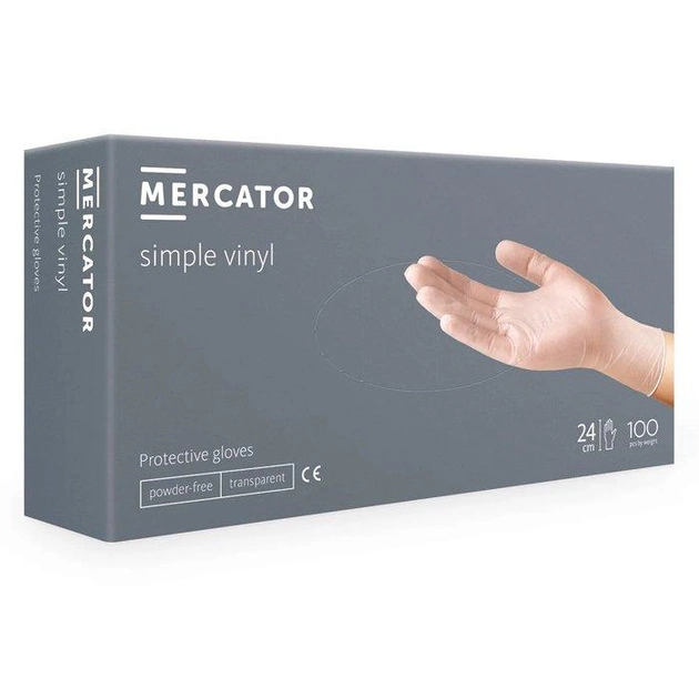 Перчатки виниловые MERCATOR Simple Vinyl неопудренные, размер XL, 100 шт - изображение 1