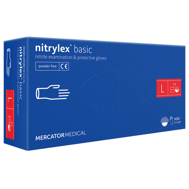 Перчатки нитриловые MERCATOR Nitrylex Basic BLUE неопудренные, размер L, 100 шт - изображение 1