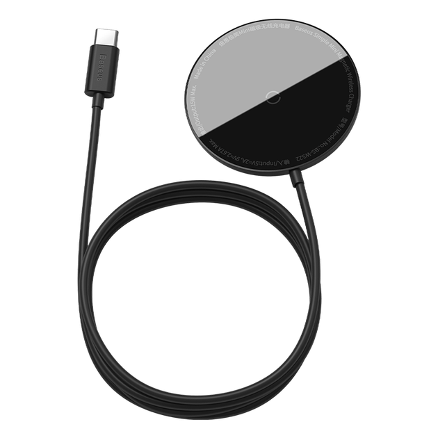 Беспроводное зарядное устройство BASEUS Simple Mini Magnetic Wireless Charger |Type-C cable 1.5m 15W|. Black - изображение 5