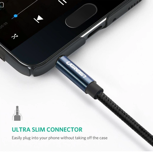 Кабель аудіо AUX Ugreen 3.5 mm з нейлоновою обплетенням 3M Blue (AV112) - зображення 5