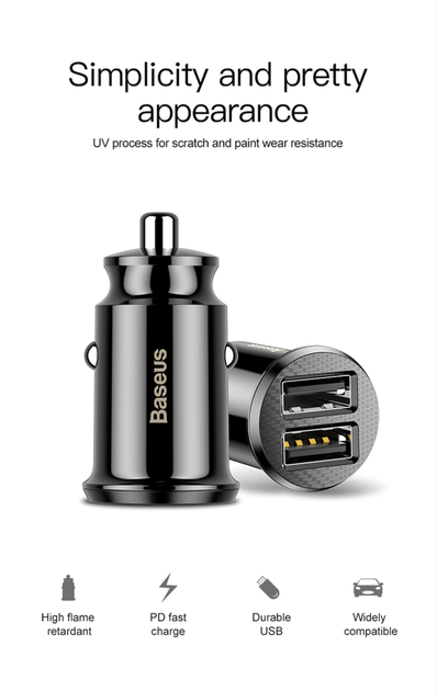 Автозарядное устройство Baseus Grain 2USB 3.1A Black (CCALL-ML01) - изображение 6
