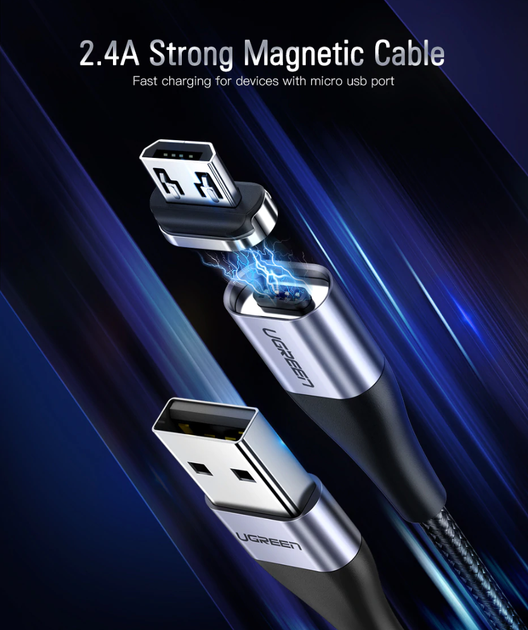 Конектор Ugreen перехідник зарядний Micro USB 5V2.4A магнітний (ED023) - Фото 2 Конектор Ugreen перехідник зарядний Micro USB 5V2.4A магнітний (ED023) - зображення 2