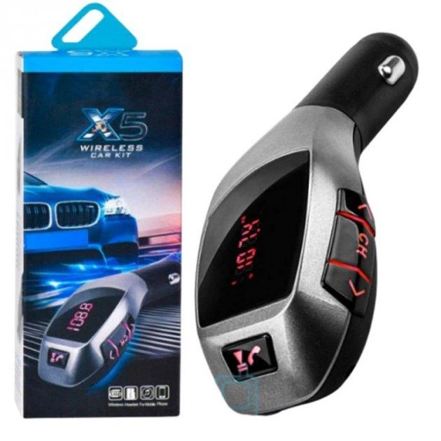 FM модулятор X5 Car Kit Bluetooth USB MicroSD MP3 модулятор, фм трансмиттер, блютуз модулятор для автомагнитолы, втомобильный FM модулятор, трансмиттер для авто с Bluetooth MP3 AUX передатчик X5 Черный - изображение 2