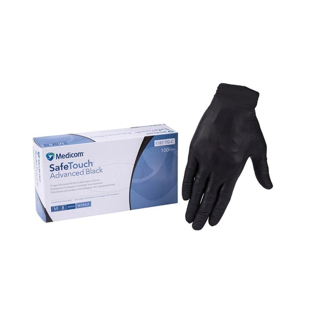 Перчатки нитриловые Medicom SafeTouch Black M черные 5 гр 100 шт (000137) - изображение 1