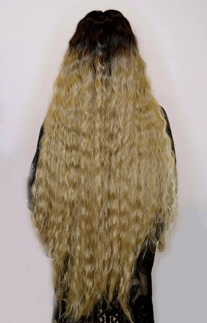 Парик на сетке Lace Wig Богемия тон 6-23-apric длинный светло-коричневый, омбре, 100 см, термостойкое волокно - изображение 3