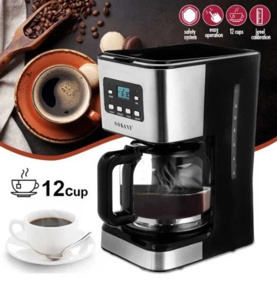 Кофеварка Sokany 121E 950 Вт Капельная Кофеварка С Колбой Sokany С Дисплеем - изображение 4