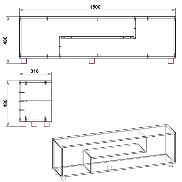 Навесная тумба под телевизор чертеж