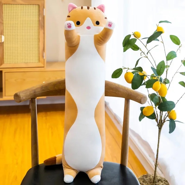 Мягкая игрушка кошка подушка TOTTY TOYS кот батон 90 см коричневый антистресс развивающая обнимашка