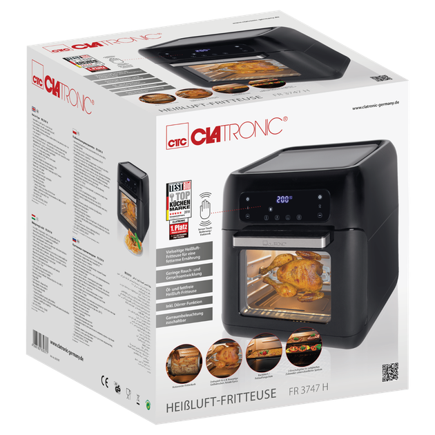 Мультипечь аэрофритюрница CLATRONIC FR 3747 H Hot Air Fryer (11л, 9 програм, 1,5 Квт, Німеччина) - зображення 8