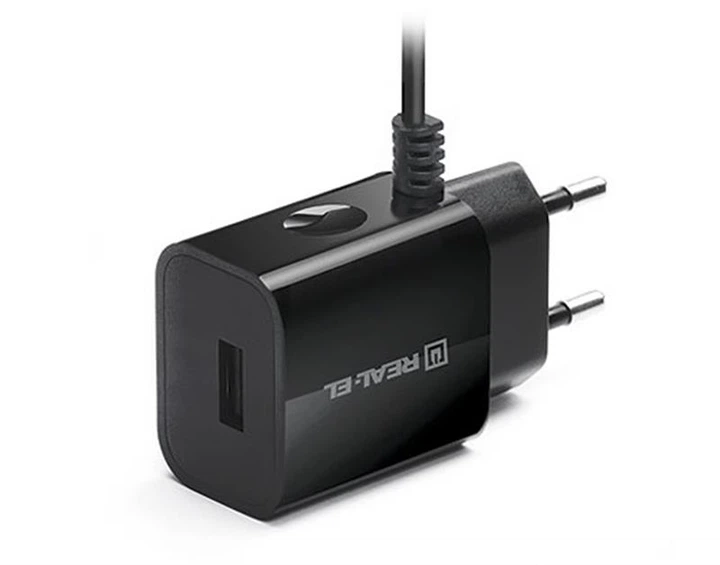 Мережевий зарядний пристрій REAL-EL CH-217 (2USB, 2.1A) Black + кабель Lightning - зображення 3
