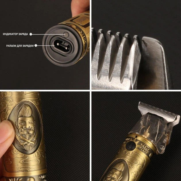 Бритва для стрижки бороды и волос аккумуляторный профессиональный триммер Kemei KM-700B 3 насадки Золото - изображение 3