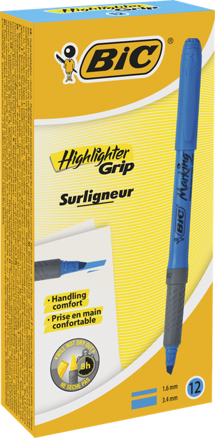 Текстовый маркер Bic Highlighter Grip, 1,6-3,5мм, голубой - изображение 3
