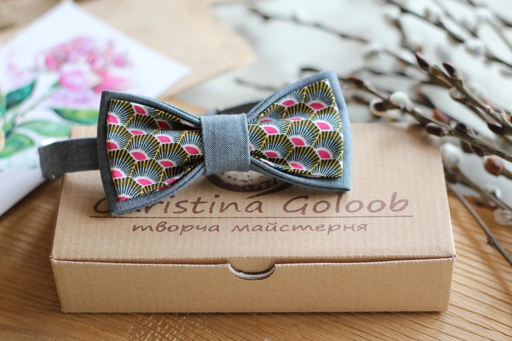 Галстук-бабочка Christina Goloob Summer Орнамент Серо-синий - Фото 1 Галстук-бабочка Christina Goloob Summer Орнамент Серо-синий - изображение 1