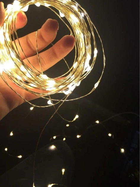 Светодиодная гирлянда Xmas 100 Led на медной проволоке Капля росы теплый белый на Батарейках - Фото 6 Светодиодная гирлянда Xmas 100 Led на медной проволоке Капля росы теплый белый на Батарейках - изображение 6