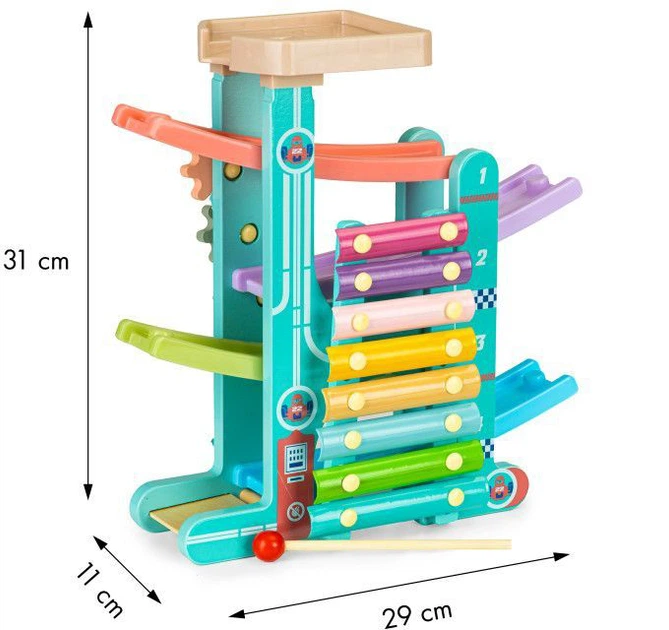 Дерев'яний швидкісний спуск Ecotoys ксилофон + 6 машинок (ME115) (5903769970568) - зображення 7