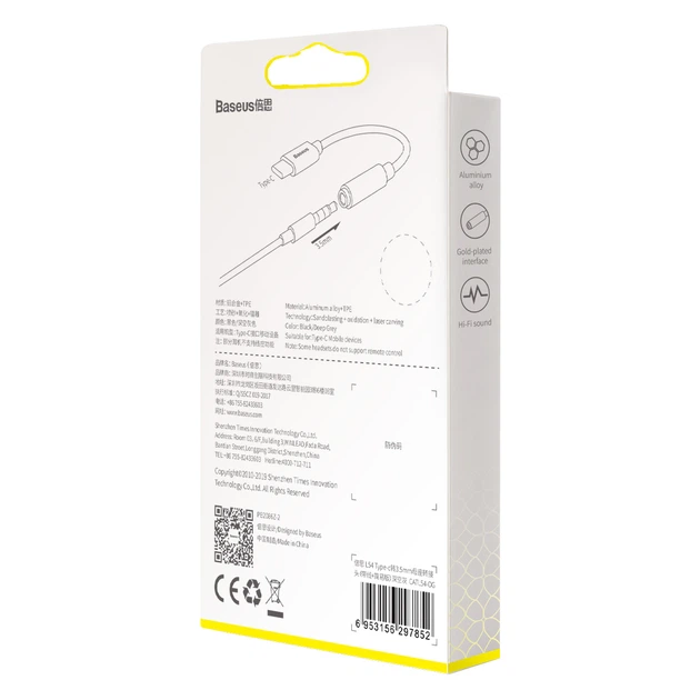 Adapter AUX Baseus L54 Type-C do 3.5 mm Grey (CATL54-0G) - obraz 6