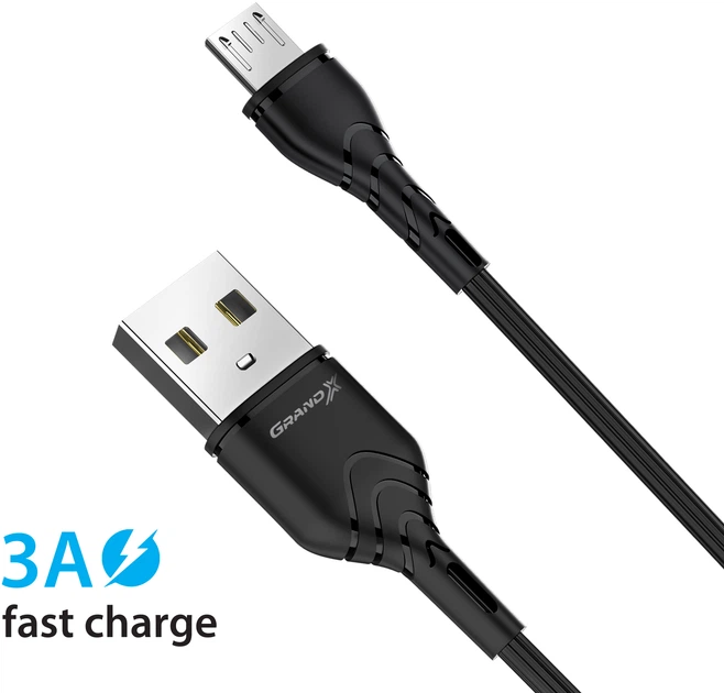Кабель Grand-X USB-micro USB 3A 1 м Black (PM-03B) - зображення 2
