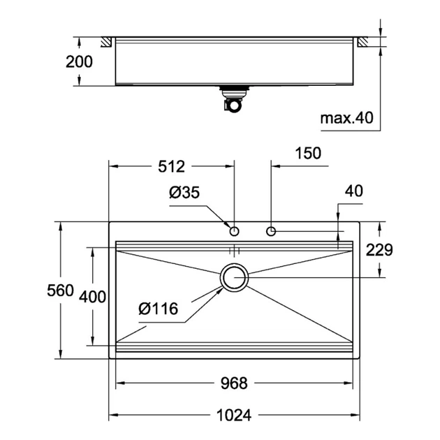 GROHE Мийка для кухні 1024 x 560 мм, 1 чаша, матова, в рівень зі стільницею (31586SD0) - изображение 9