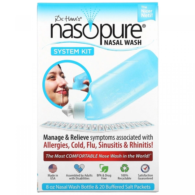 Комплект для промывания носа Nasopure флакон + 20 солевых пакетов - изображение 1