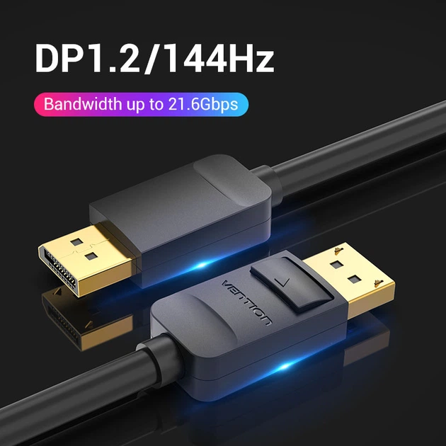 Кабель DisplayPort-DisplayPort v1.2 Vention 4K 60Hz 21.6 Gbps gold-plated 5m Black (HACBJ) - зображення 4