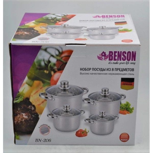Набор кастрюль из нержавеющей стали Benson BN-206 Grey (zhs0179) - изображение 5