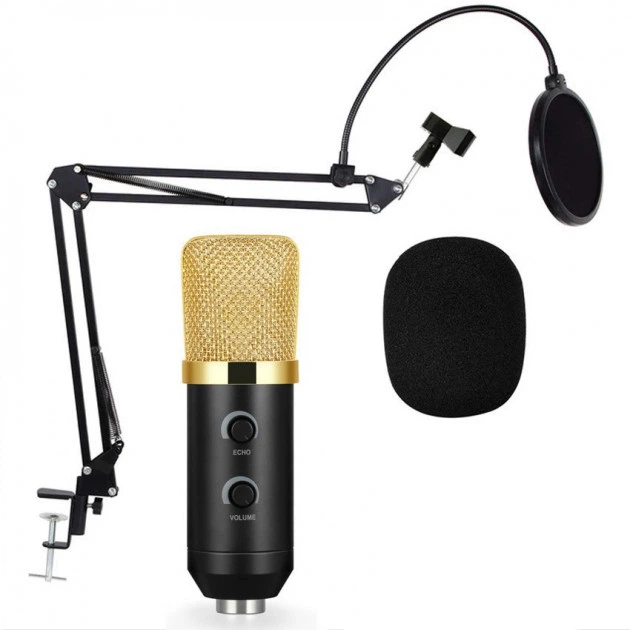 Студийный конденсаторный микрофон MHZ DM-800U AUX USB Black-gold (FMV208) - Фото 1 Студийный конденсаторный микрофон MHZ DM-800U AUX USB Black-gold (FMV208) - изображение 1