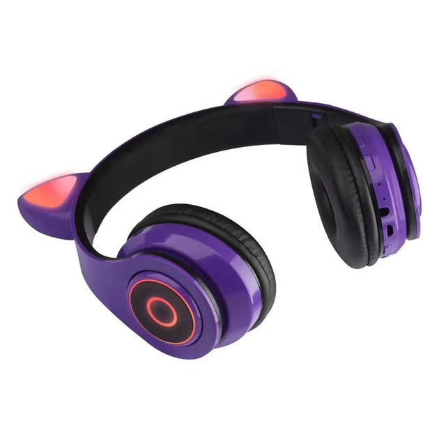 Наушники ушки котика CAT 47 Bluetooth беспроводные, полноразмерные светящиеся Violet - изображение 5