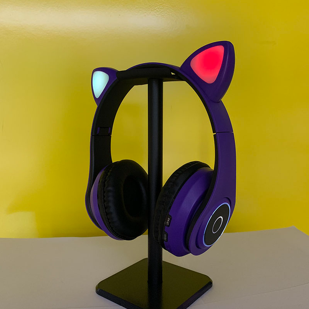 Наушники ушки котика CAT 47 Bluetooth беспроводные, полноразмерные светящиеся Violet - изображение 7