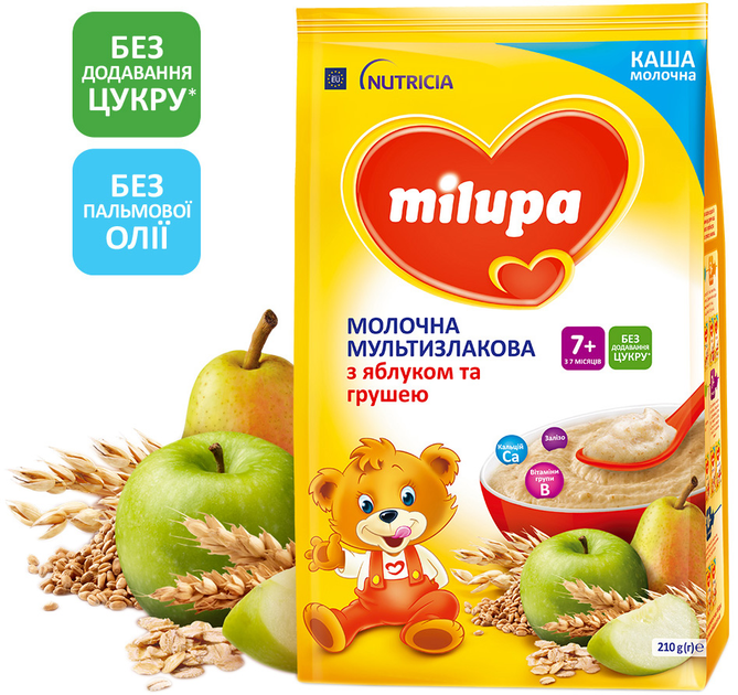 Молочная каша Milupa Мультизлаковая с яблоком и грушей 210 г (5900852042799) 