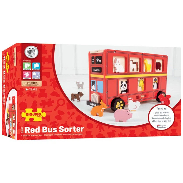 Іграшка-сортер Bigjigs Toys Червоний автобус (691621536926) - Фото 7 Іграшка-сортер Bigjigs Toys Червоний автобус (691621536926) - зображення 7