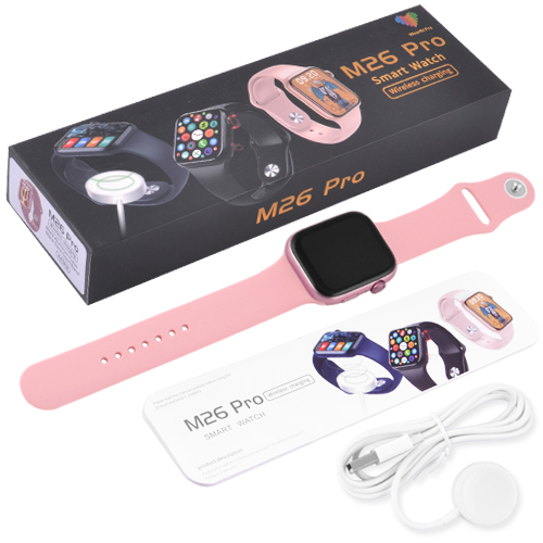 Смарт-годинник Smart watch M26 Pro, 44mm Pink ( бездротова зарядка, сповіщення, дзвінки, голос виклик) - Фото 5 Смарт-годинник Smart watch M26 Pro, 44mm Pink ( бездротова зарядка, сповіщення, дзвінки, голос виклик) - зображення 5