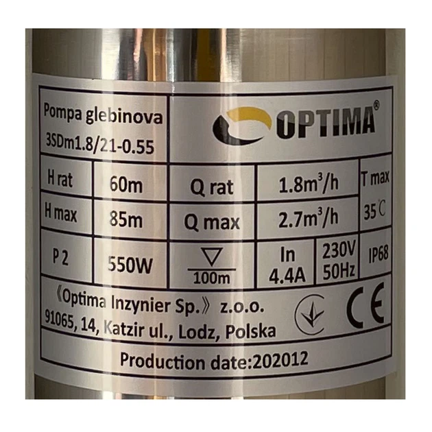 Насос скважинный с повишенной устойчивостью к песку 3" OPTIMA 3SDm1,8/21 (0,55кВт) 85м + пульт+кабель 45м NEW - изображение 2