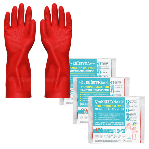 Перчатки латексные Киевгума медицинские анатомические Размер S 3 пары (4823060814747) - изображение 2