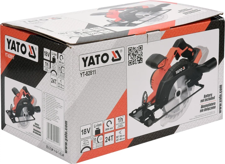 Пила дисковая аккумуляторная Yato YT-82811 Li-Ion 18 В 2 Ач 165 мм (без аккумулятора и з/у) - Фото 4 Пила дисковая аккумуляторная Yato YT-82811 Li-Ion 18 В 2 Ач 165 мм (без аккумулятора и з/у) - изображение 4