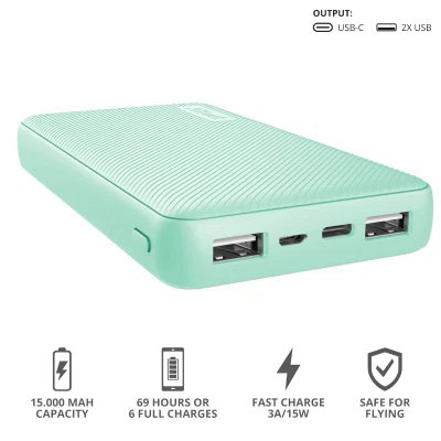 Батарея універсальна Trust Primo 15000 mAh Mint (23902_TRUST) - Фото 8 Батарея універсальна Trust Primo 15000 mAh Mint (23902_TRUST) - зображення 8