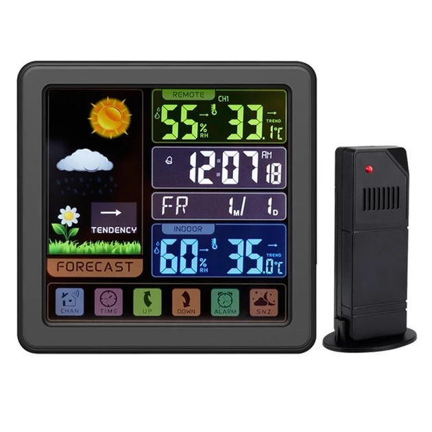 Метеостанция FG TS-3310 Черный с выносным беспроводным датчиком и цветным экраном - изображение 1