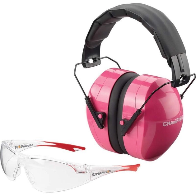 Стрілецькі навушники і окуляри Champion Eyes and Ears Combo Ear Pink Muffs and Clear Safety Glasses 40624 Рожевий - зображення 1