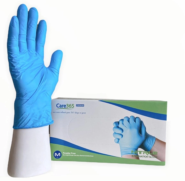 Рукавички нітрилові Care 365 Premium медичні оглядові M голубі, 100 шт/упаковка - зображення 1