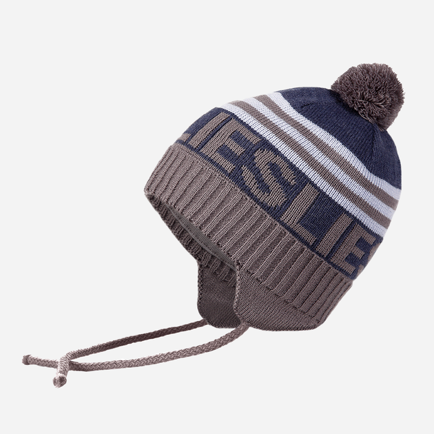 Детская зимняя шапка вязаная на завязках с помпоном для мальчика ESLI E 17С-9СП 48-50 Темно-серая (4810226230626) - изображение 1