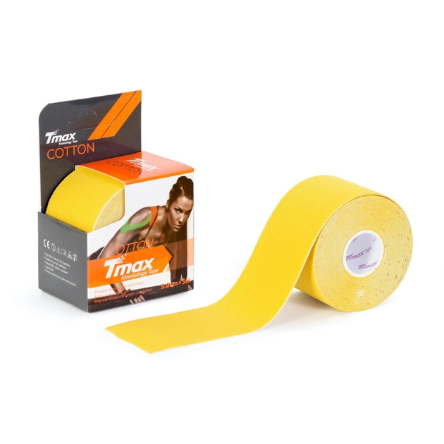 Кинезио тейп Tmax Cotton Tape 5смх5м жовтий TCY - зображення 1