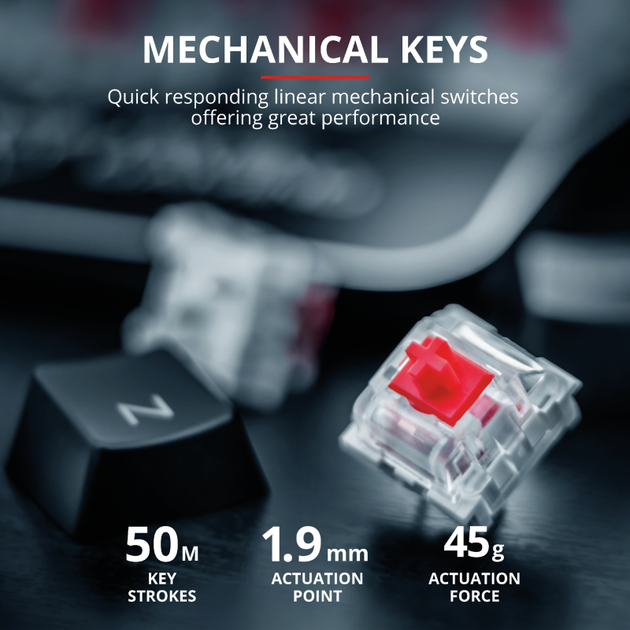 Механічна металева ігрова клавіатура TRUST GXT 877 Scarr RED SWITCH ENG/UKR (23723) - Фото 4 Механічна металева ігрова клавіатура TRUST GXT 877 Scarr RED SWITCH ENG/UKR (23723) - зображення 4