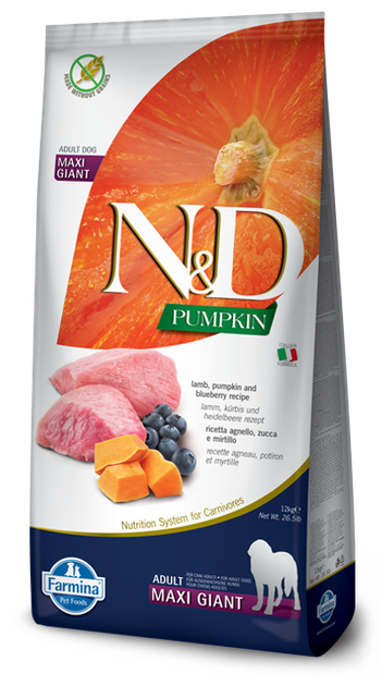 Сухой беззерновой корм Farmina Dog GF N&D Pumpkin, Lamb & Blueberry Adult Giant Maxi для взрослых собак гигантских пород с ягненком, тыквой и черникой 12 кг (арт 156360) - Фото 1 Сухой беззерновой корм Farmina Dog GF N&D Pumpkin, Lamb & Blueberry Adult Giant Maxi для взрослых собак гигантских пород с ягненком, тыквой и черникой 12 кг (арт 156360) - изображение 1